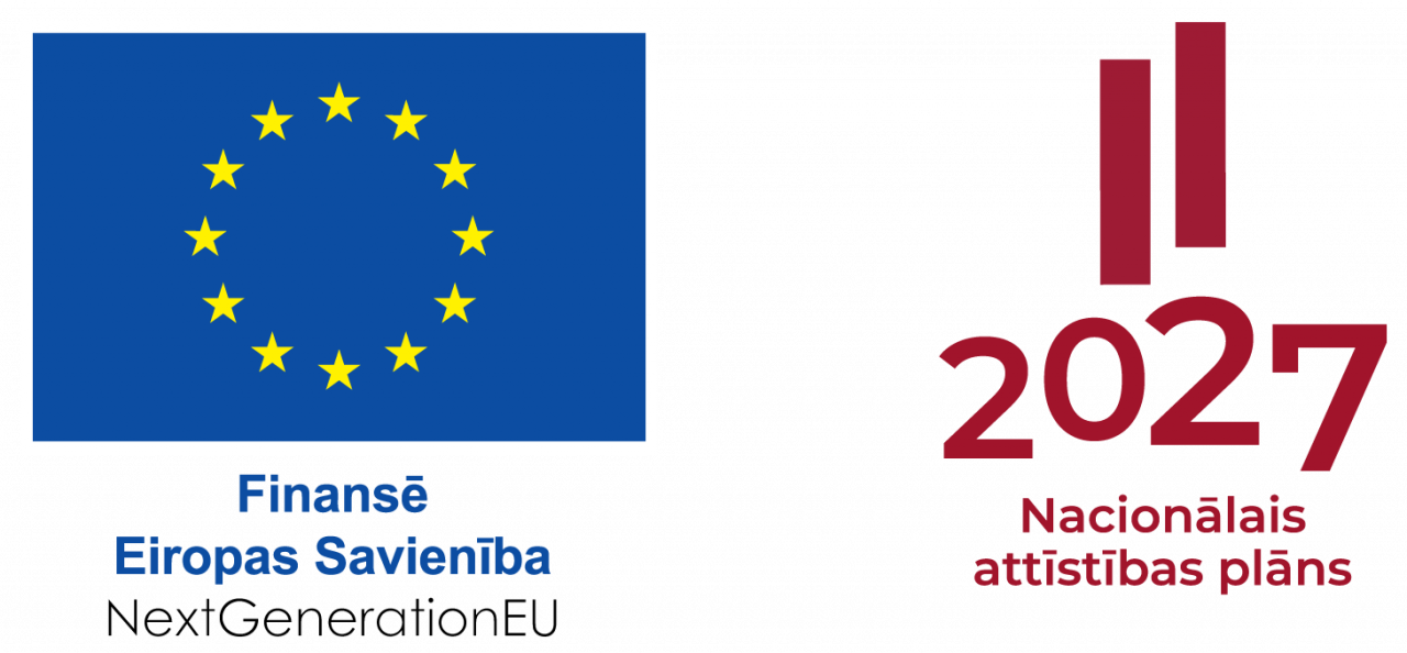 Logo ansamblis: Finansē Eiropas Savienība, Next Generation (ES karogs) un Nacionālais attīstības plāns 2027