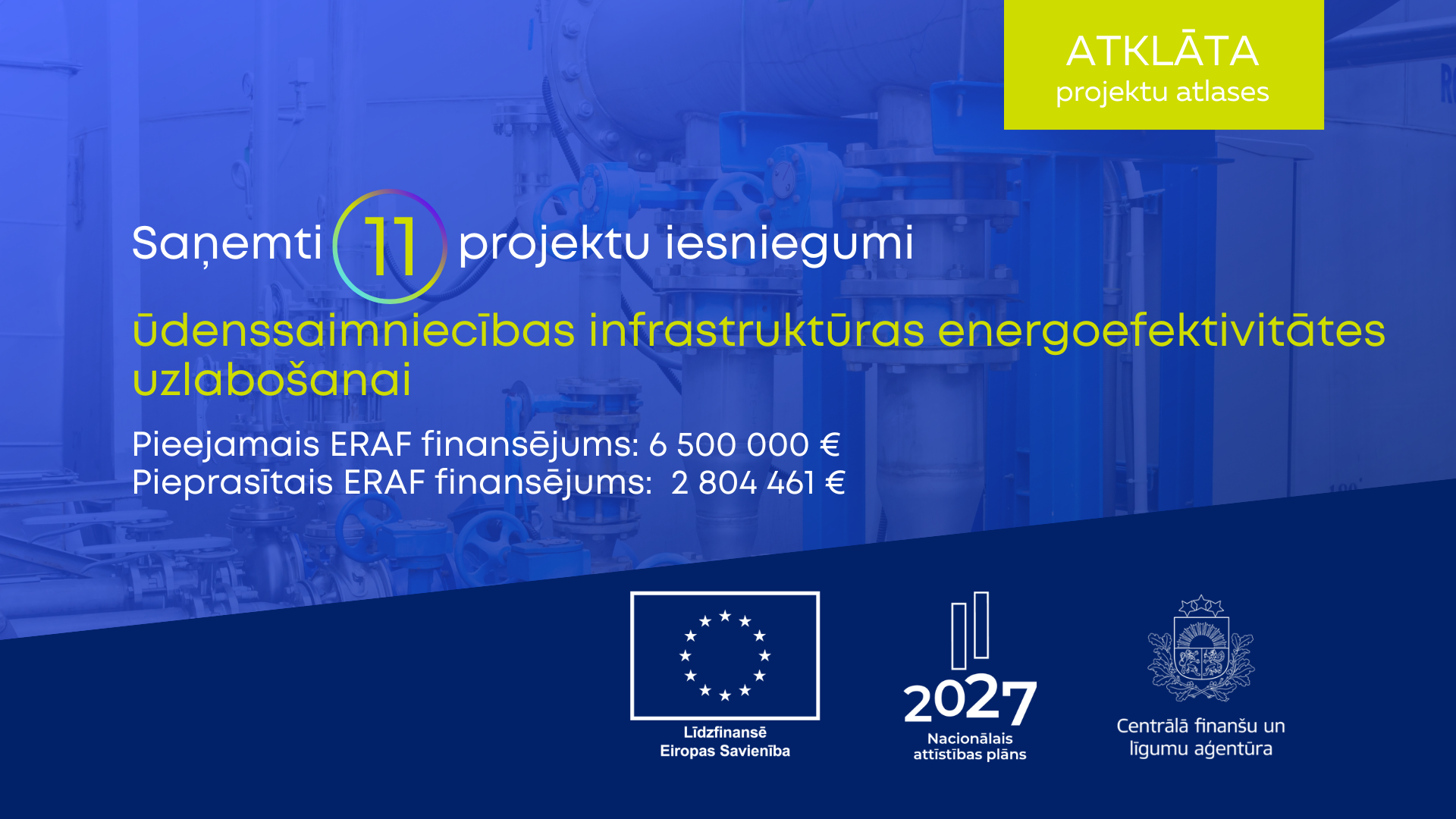 Ūdenssaimniecības infrastruktūras energoefektivitātes uzlabo&scaron;anai pieteikti 11 projekti