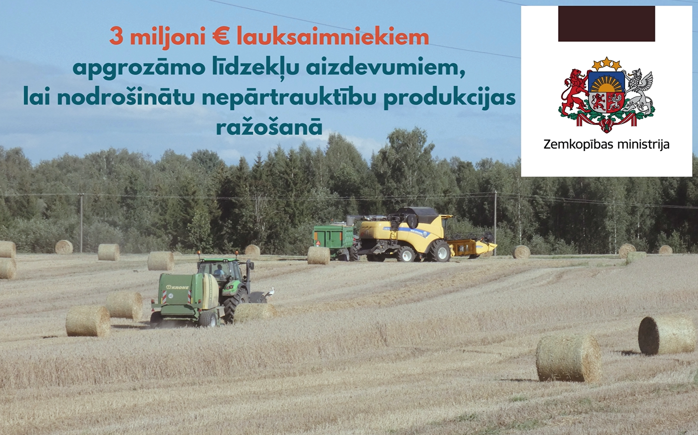 Trīs miljoni eiro apgrozāmo līdzekļu aizdevumam primārās lauksaimniecības produkcijas ražotājiem