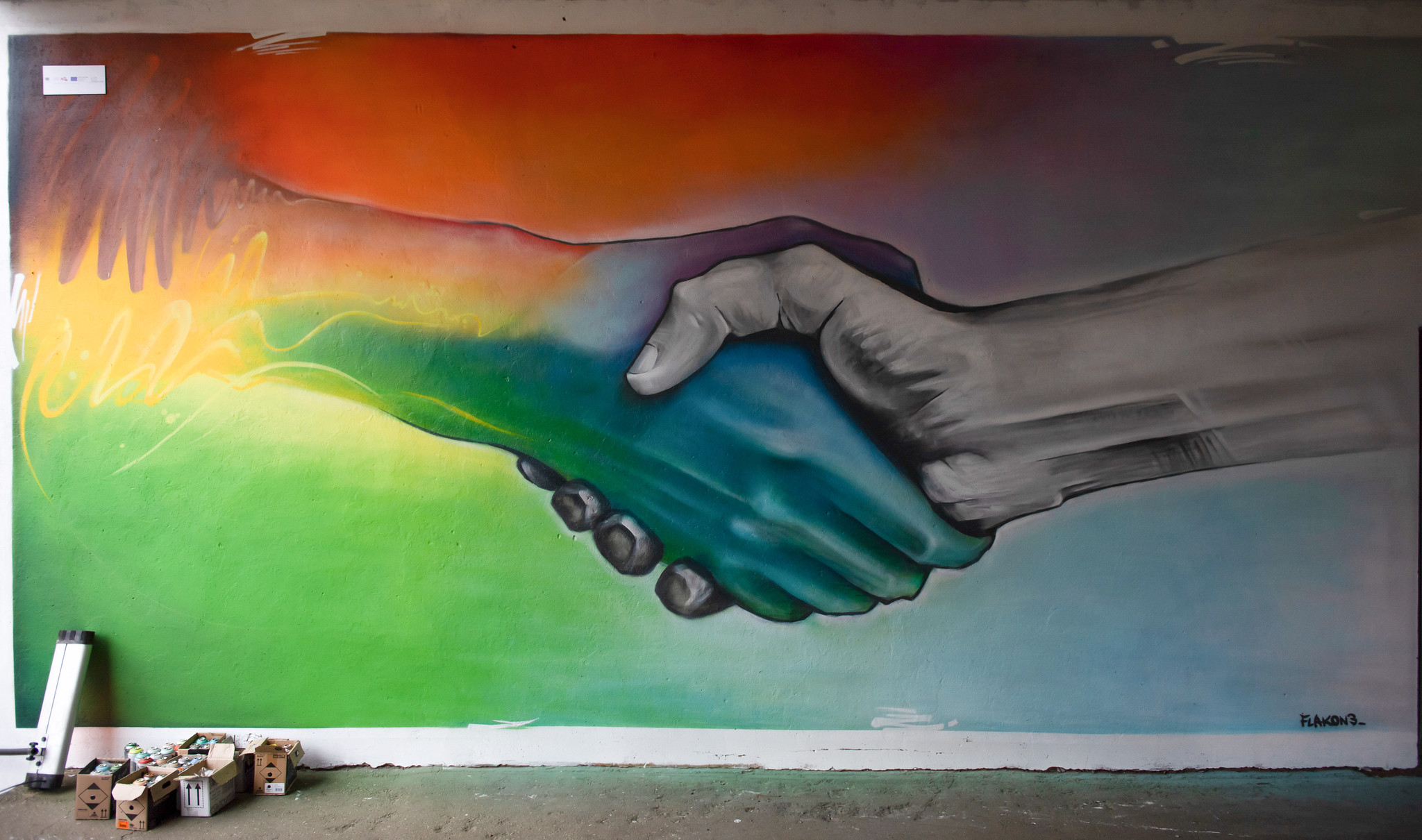 Grafiti zīmējums "Sociāla un iekļaujo&scaron;a Eiropa un Latvija".