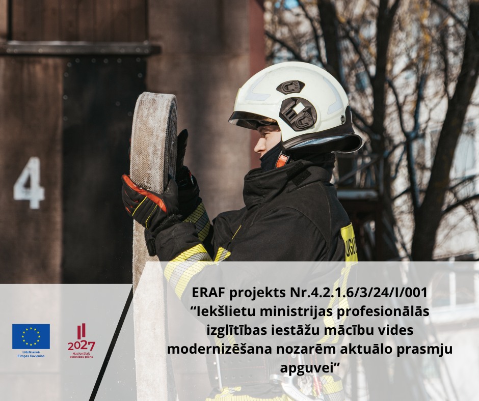 Ar ERAF atbalstu turpina modernizēt iek&scaron;lietu nozares mācību vidi topo&scaron;ajiem ugunsdzēsējiem glābējiem un kārtības sargiem