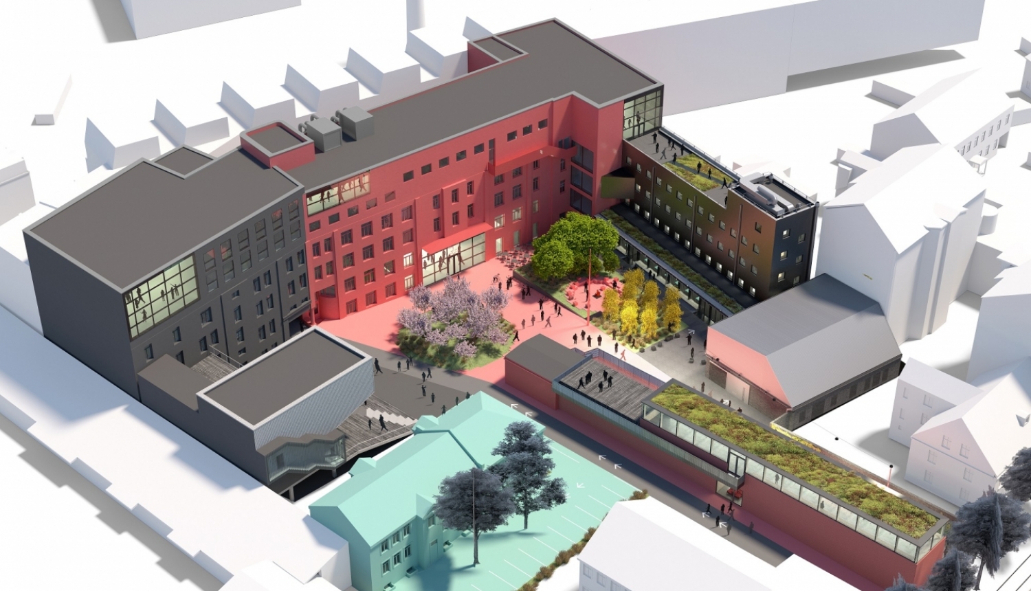Starpdisciplinārā izglītības, kultūras un rado&scaron;o industriju atbalsta centra "TabFab" (Miera ielā 58a, Rīgā) projekta vizualizācija.