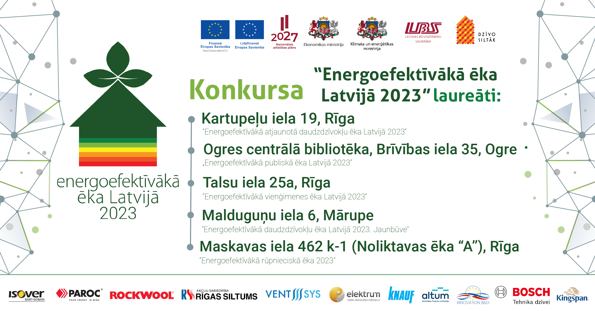 Konkursa &ldquo;Energoefektīvākā ēka Latvijā 2023&rdquo; laureāti &ndash; no Rīgas, Ogres un Mārupes