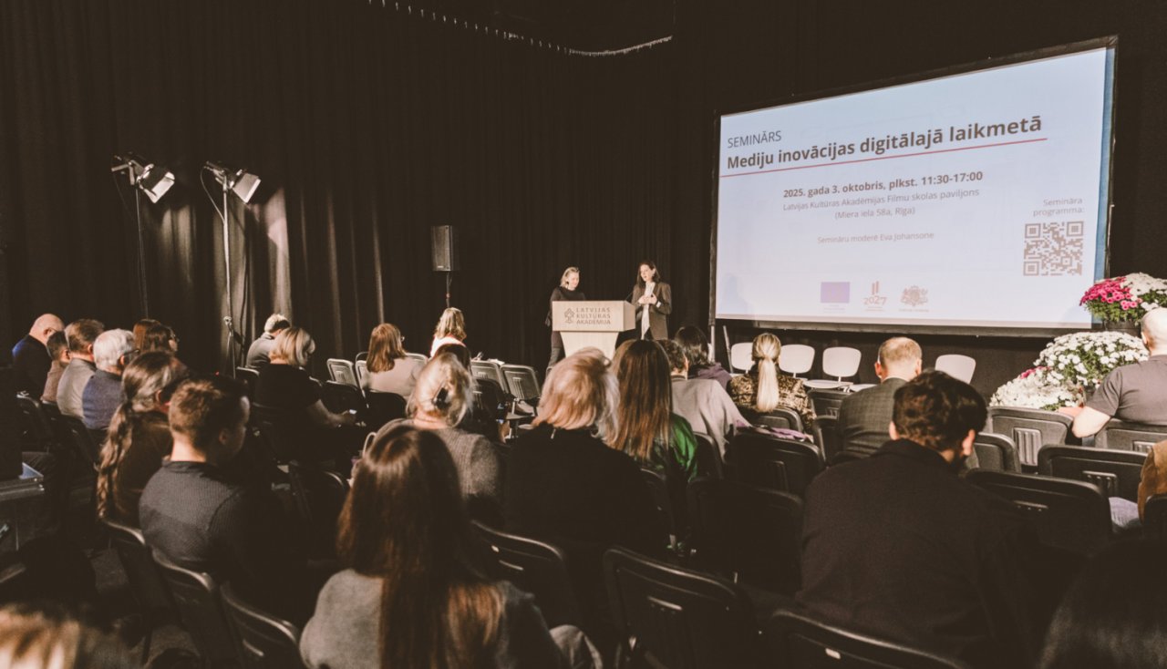 Semināra “Mediju inovācijas digitālajā laikmetā” norise LKA filmu skolas paviljonā