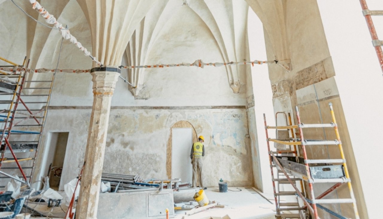 Castle hall during renovations