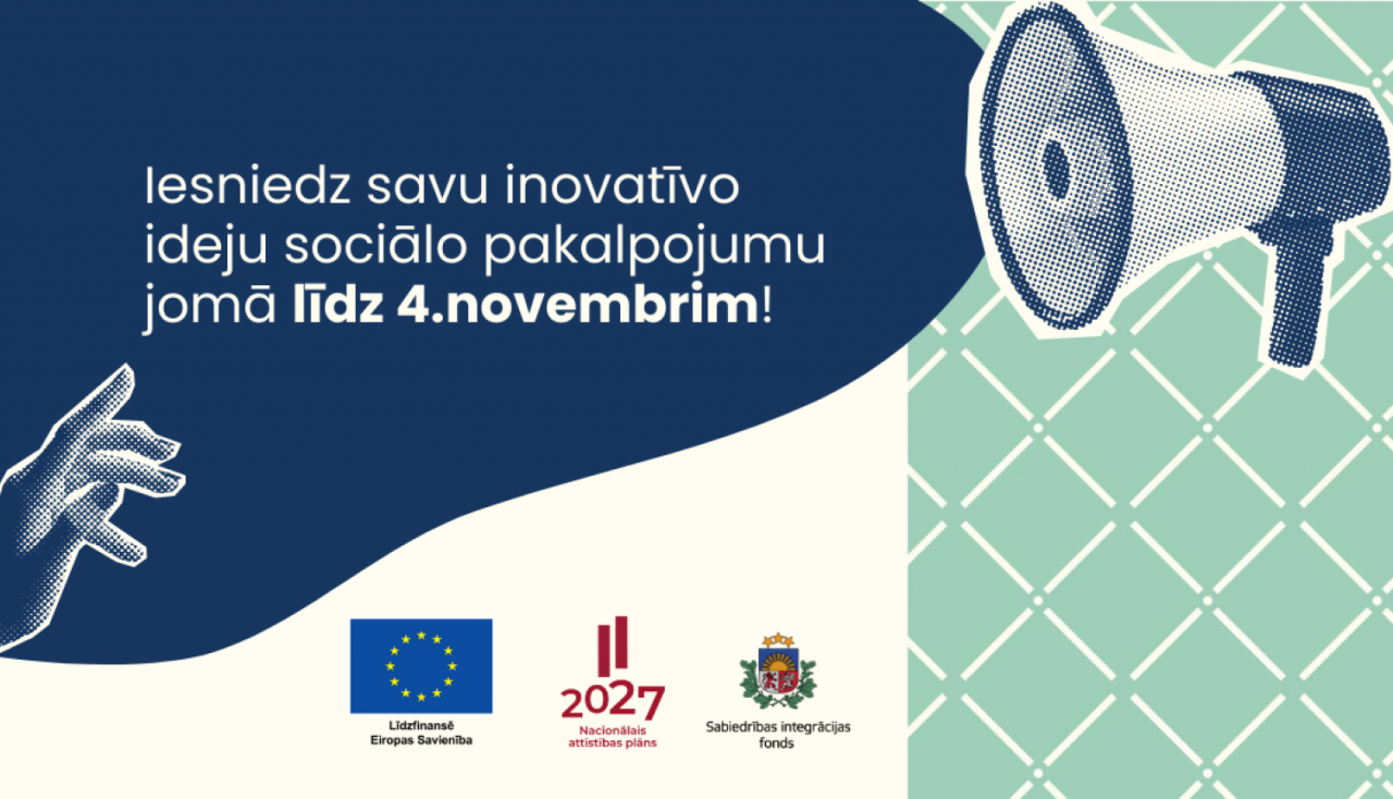 Ilustrācija ar ruporu un uzrakstu  