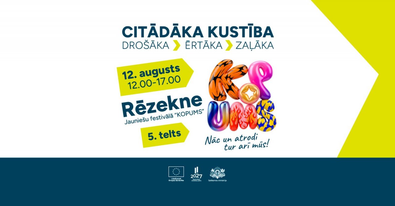 Satiksmes ministrija festivālā “Kopums” aicinās jauniešus domāt par drošāku un zaļāku pārvietošanos