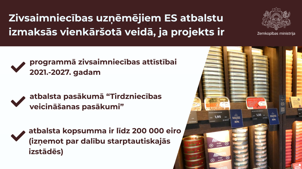 Samazinot administratīvo slogu, tirdzniecības veicināšanas projektiem zivsaimniecībā atbalstu piešķirs vienkāršoto izmaksu veidā