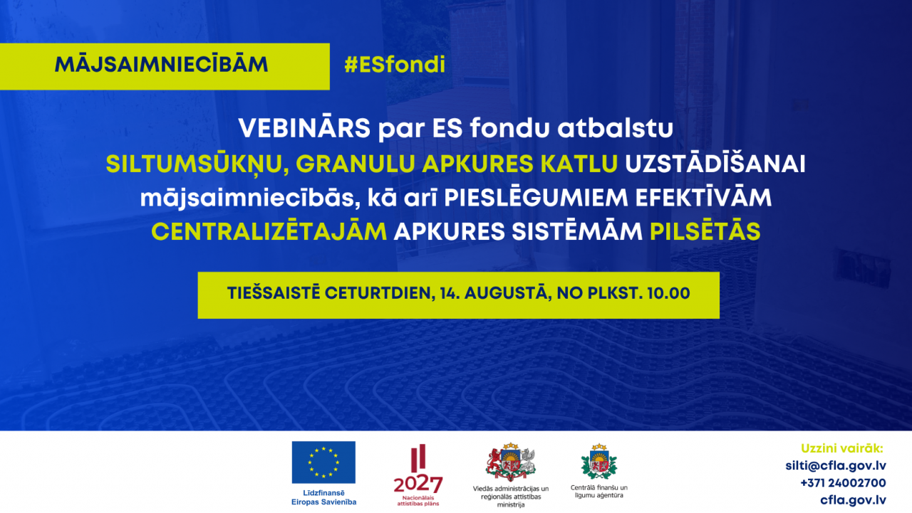 Vebinārs par ES fondu atbalstu mājsaimniecību siltumapgādes uzlabošanai pilsētās